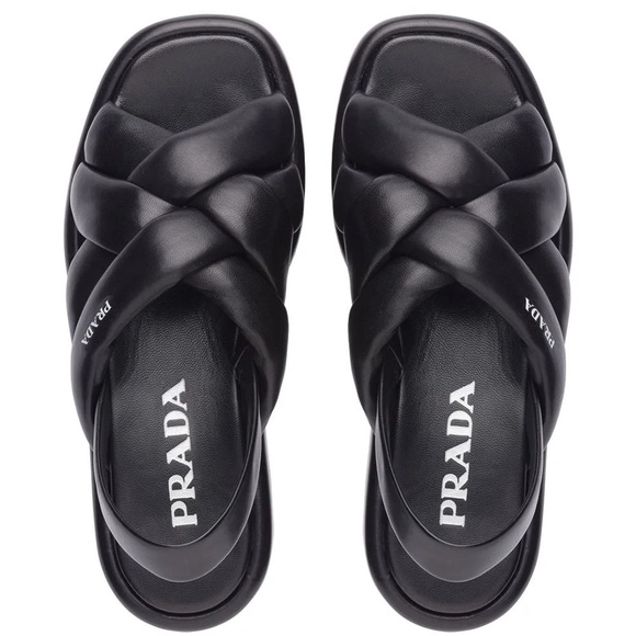 Prada Leather Slingback Weave Strap Platform Sandals, Size 9 - Picture 2 of 13